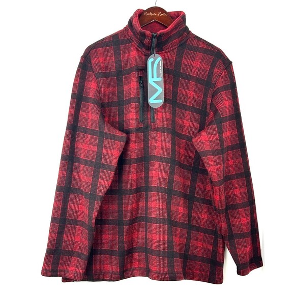 New Mack Russo Men Red Plaid Zip Up Fleece Pullover Sweater Shacket Sz XL 1081H4 - Picture 1 of 11